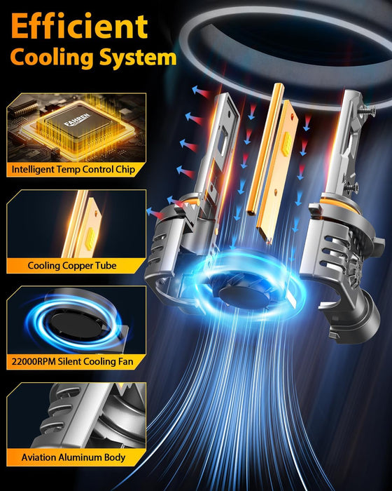 FAHREN Upgraded 9005 Light Bulbs, 55000LM 1000% Super Brighter 1:1 True Mini Size HB3 Bulb, 6500K White, Plug and Play, IP68 Waterproof, Pack of 2