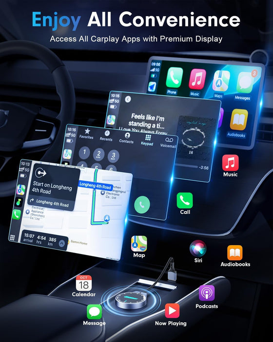 Wireless CarPlay Adapter for Apple iPhone (2025 Upgraded), 5X Fastest & 2X More Stable Connection, Mini Bluetooth CarPlay Dongle for iOS 10+ & Cars from 2016+