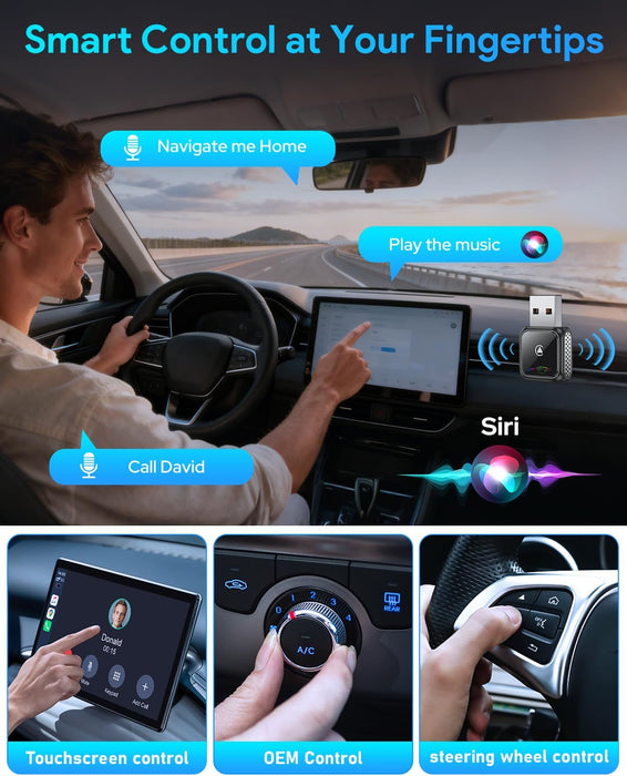 FAHREN Super Mini Wireless CarPlay Adapter (Latest Upgraded)-Bluetooth Apple Car Play Dongle, Zero Latency, Stable Connection, Compatible with iPhone 6+ & Android Auto 10+, Cars from 2017, USB/Type-C