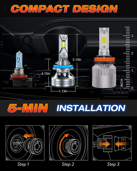 FAHREN H11/H8/H9 LED Bulbs| 800% Brightness 6500K