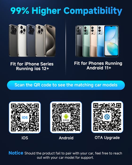 Fahren B12 T-Shaped Wireless CarPlay & Android Auto Adapter with One-Touch Disconnect