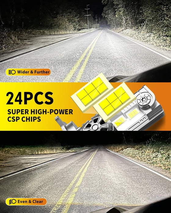 Latest H4/9003/HB2 Light Bulbs, 65000LM 1000% Super Brightness, 70000+ Hours Service Life, 6500K Cool White, 1:1 Halogen Size Replacement Light Bulbs, Plug-N-Play, Pack of 2