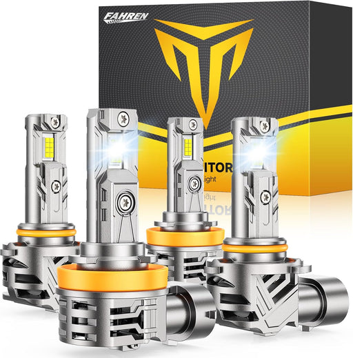 FAHREN H11 9005 Light bulbs combo, [Upgraded&Brightest] 60000LM 900% Super Bright H9 H8 HB3 off-Road Use or Fog light Bulbs, 6500k White Non-Polarity Plug and Play, Pack of 4