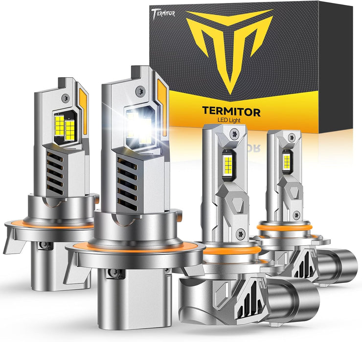 Termitor Latest H13/9008 H10 LED Bulbs Combo, 80,000LM 15X Ultra-Bright 6500K Cool White, Ford F-150 2004-2014, Real 1:1 Size 9008/H13 H10/9145/9140 LED Fog Light Off-Road Bulb, Plug N Play, Pack of 4