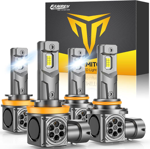 FAHREN H11 9005 𝗟𝗘𝗗 Bulbs Combo, [𝗕𝗿𝗶𝗴𝗵𝘁𝗲𝘀𝘁 & 𝟱𝘁𝗵-𝗚𝗲𝗻] 140,000LM 14X Ultra Brighter,True Plug-N-Play H9 H8 HB3 Fog Light Bulbs, 1:1 Same Size, Canbus Ready, No Polarity, Pack of 4