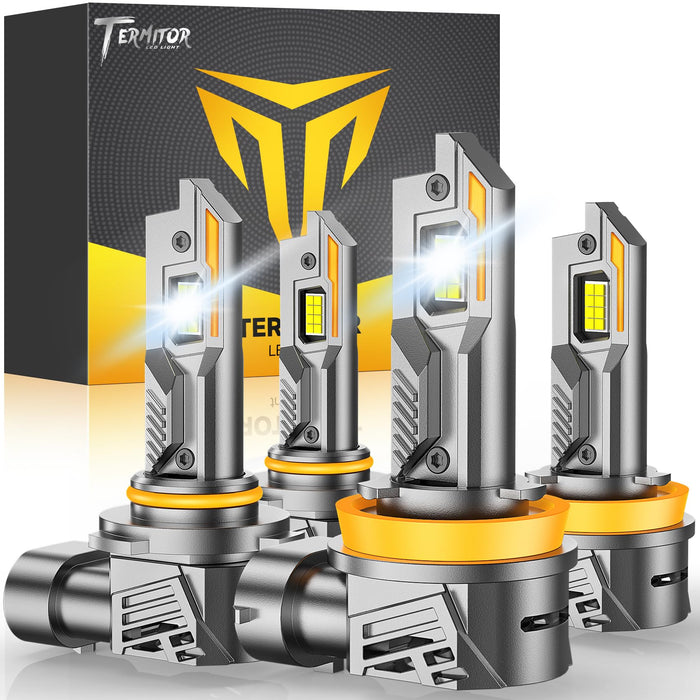 Termitor Latest H13/9008 H10 LED Bulbs Combo, 80,000LM 15X Ultra-Bright 6500K Cool White, Ford F-150 2004-2014, Real 1:1 Size 9008/H13 H10/9145/9140 LED Fog Light Off-Road Bulb, Plug N Play, Pack of 4