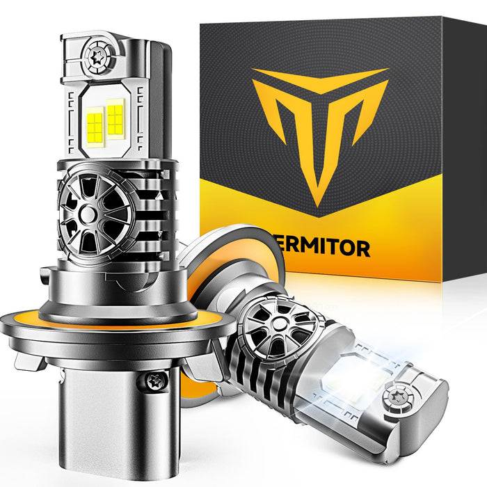 Termitor 2026 Upgraded 9007/HB5 Light Bulbs, 50,000LM 12X Ultra Bright, 6500K Cool White, 1:1 Mini Size with Cooling Fan, 90000+ Hours Lifespan 9007 Off-Road Fog Light, Plug and Play, Pack of 2