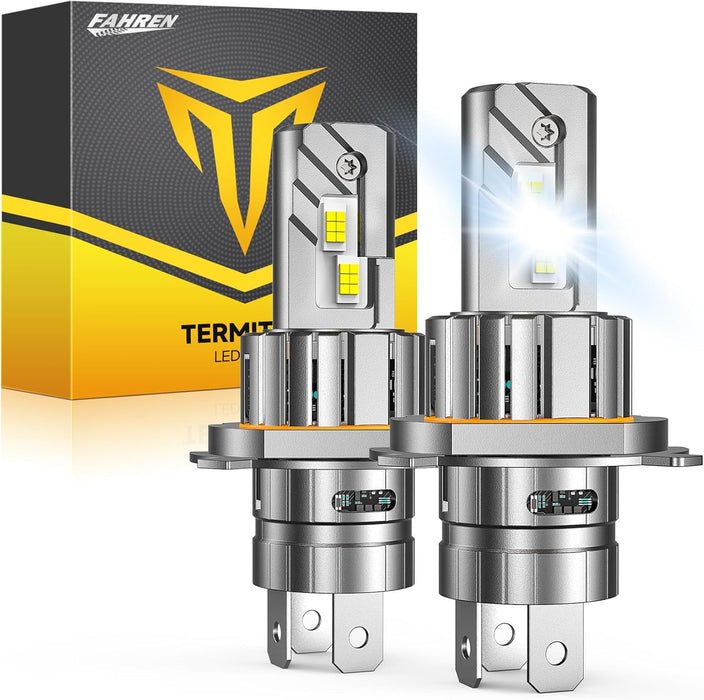 FAHREN H4/9003/HB2 LED Bulbs, 𝟓𝟎𝟎𝟎𝟎𝐋𝐌 𝟗𝟎𝟎％ [Modern & Brightest] Ultra-Bright Bulbs 𝟑𝟔𝟎° Adjustable Quick Install, 1:1 Mini Size No Adapter Required H4 Light Kit bulb, Pack of 2