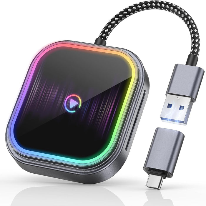 Fahren 2 in 1 wireless CarPlay adapter for iPhone and Android with audio reactive lighting