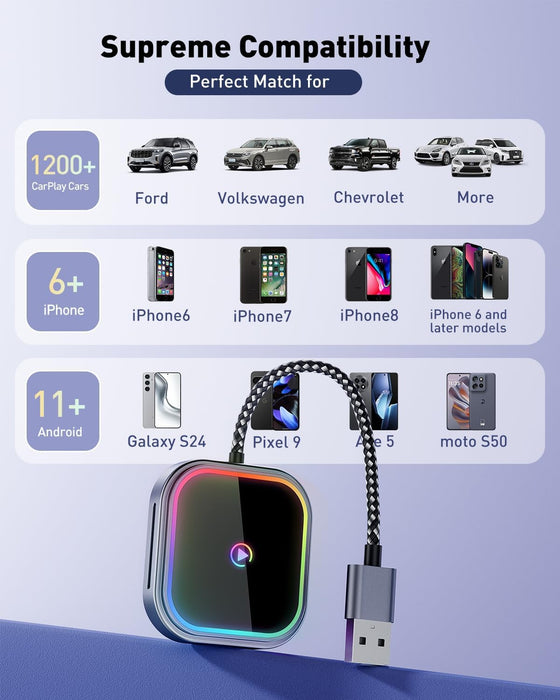 Fahren wireless CarPlay adapter with universal compatibility for over 1200 car models