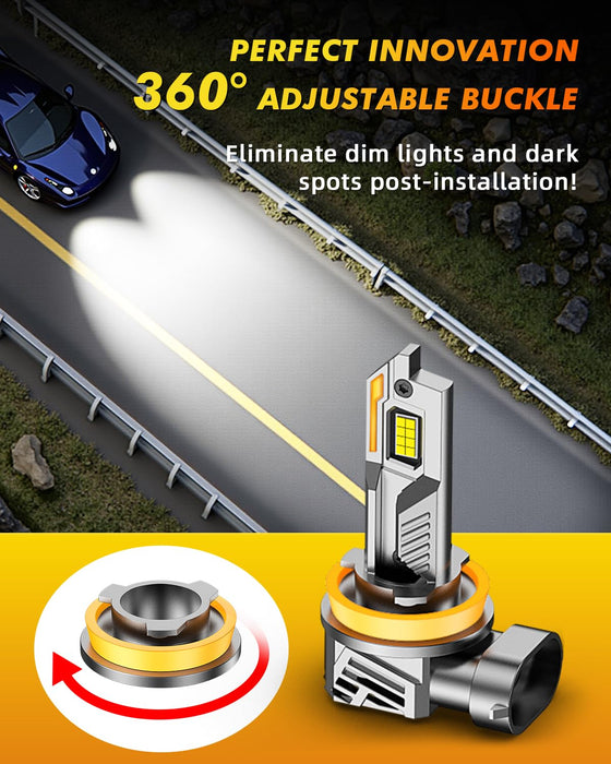 H11/H9/H8 LED Bulbs, 40,000LM, 900% Brighter, 360° Adjustable, Direct Replacement