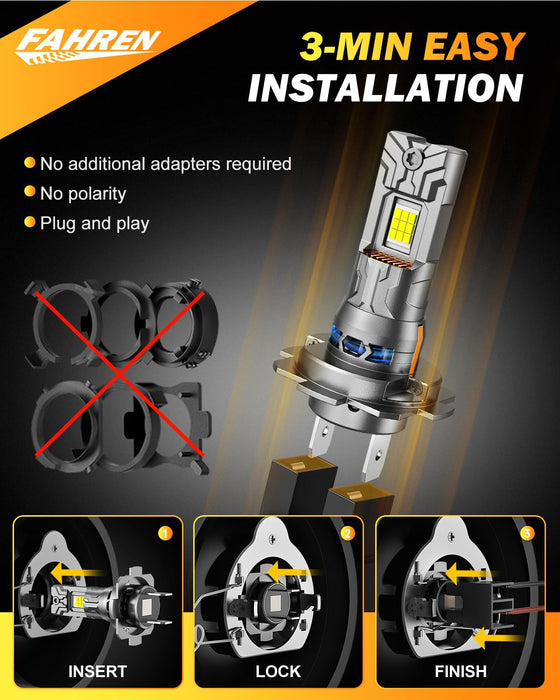 FAHREN 5th-Gen H7 LED Bulb, 60,000LM, 12X Brighter, Mini Size, Plug & Play