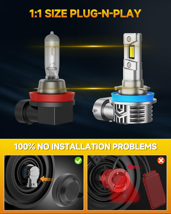 FAHREN H11/9005 LED Headlight Combo, 1000% Brighter, Low & High Beam Conversion Kits