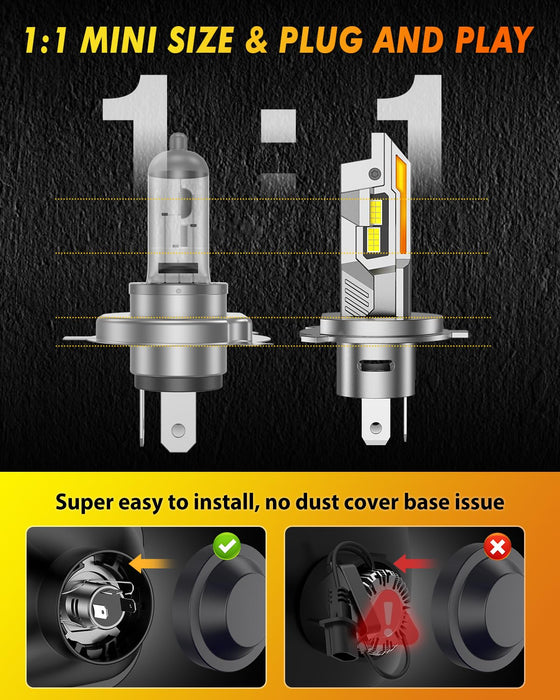 H4/9003/HB2 LED Bulbs, 55,000LM, 10X Brighter, 6500K Cool White, 70,000Hrs Life