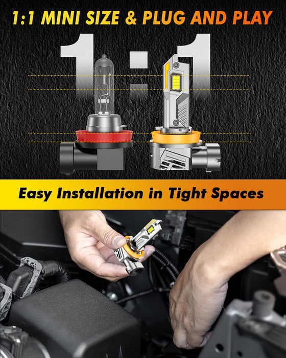 H11/H9/H8 LED Bulbs, 40,000LM, 900% Brighter, 360° Adjustable, Direct Replacement