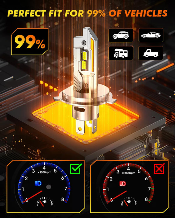 H4/9003/HB2 LED Bulbs, 55,000LM, 10X Brighter, 6500K Cool White, 70,000Hrs Life