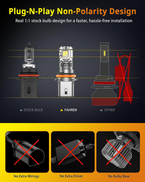 FAHREN New Upgraded 9007 Light Bulbs 53000LM 1000% Ultra Brighter