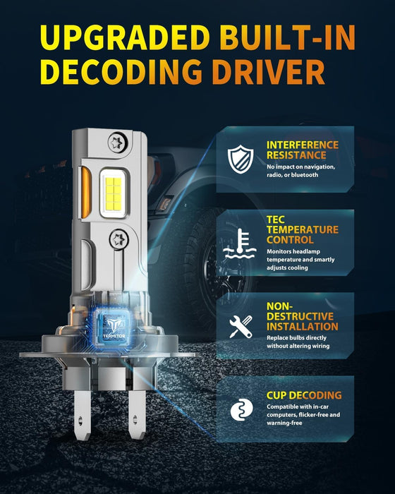 TERMITOR Upgraded H7 LED Bulbs, 45000LM 10X Brightness, 6500K White Super Bright