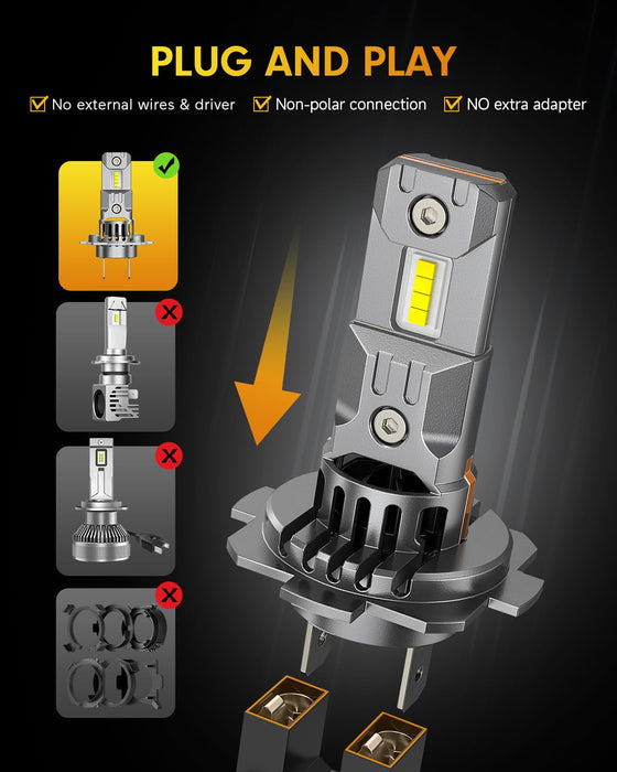 FAHREN TERMITOR H7 LED Bulbs, 50,000LM, 10X Brighter, 6500K Cool White
