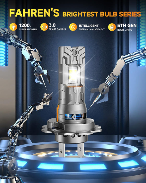 FAHREN 5th-Gen H7 LED Bulb, 60,000LM, 12X Brighter, Mini Size, Plug & Play