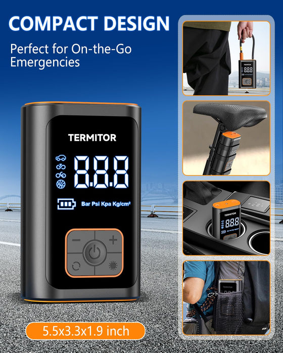Portable Tire Inflator, 150PSI Cordless Air Compressor for Car, Motorcycle, Bicycle